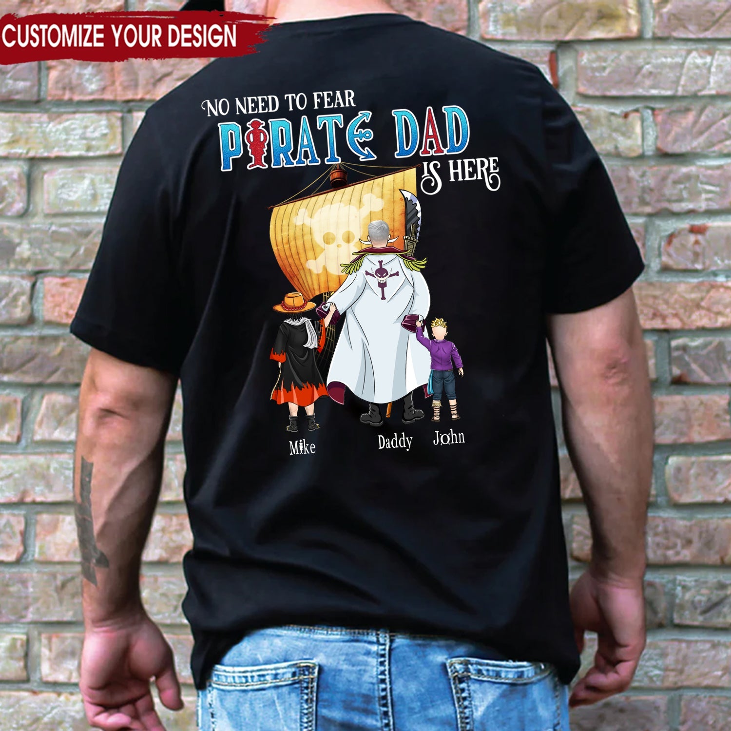 Personalized Pirate Dad T-Shirt Custom Name Gift for Father's Day Cotton Apparel GradoCreations