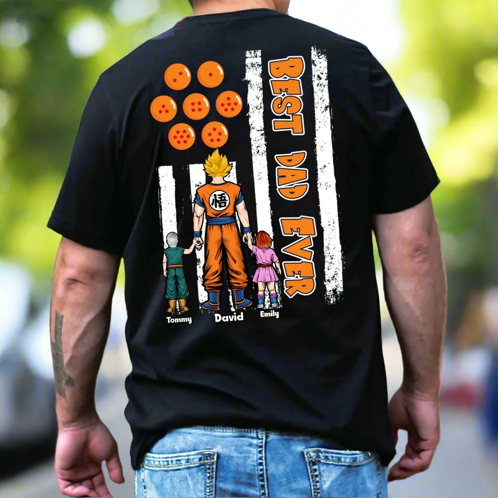 Personalized Saiyan Dad T-Shirt Gift for Father's Day Cotton Apparel Cotton Apparel GradoCreations