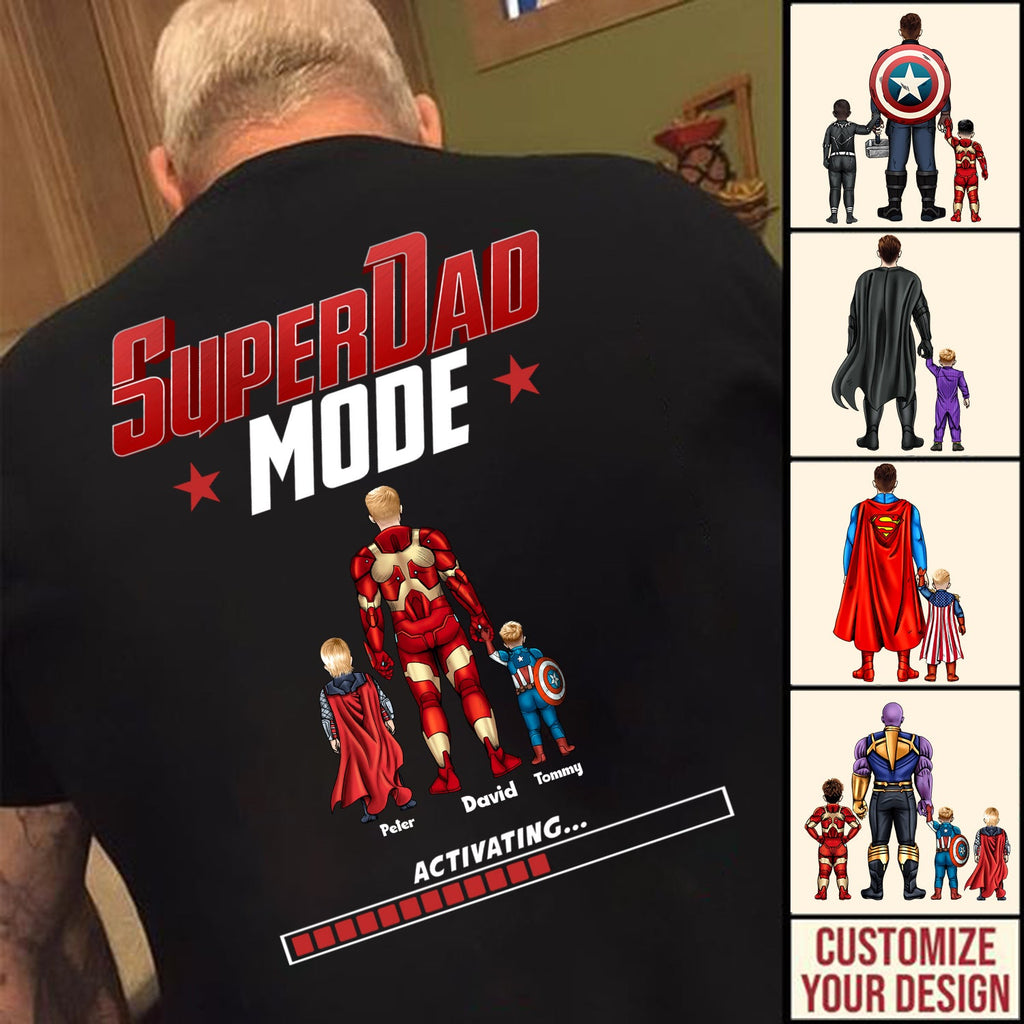 Personalized SuperDad Mode T-Shirt Custom Name Gift for Father's Day Cotton Apparel GradoCreations