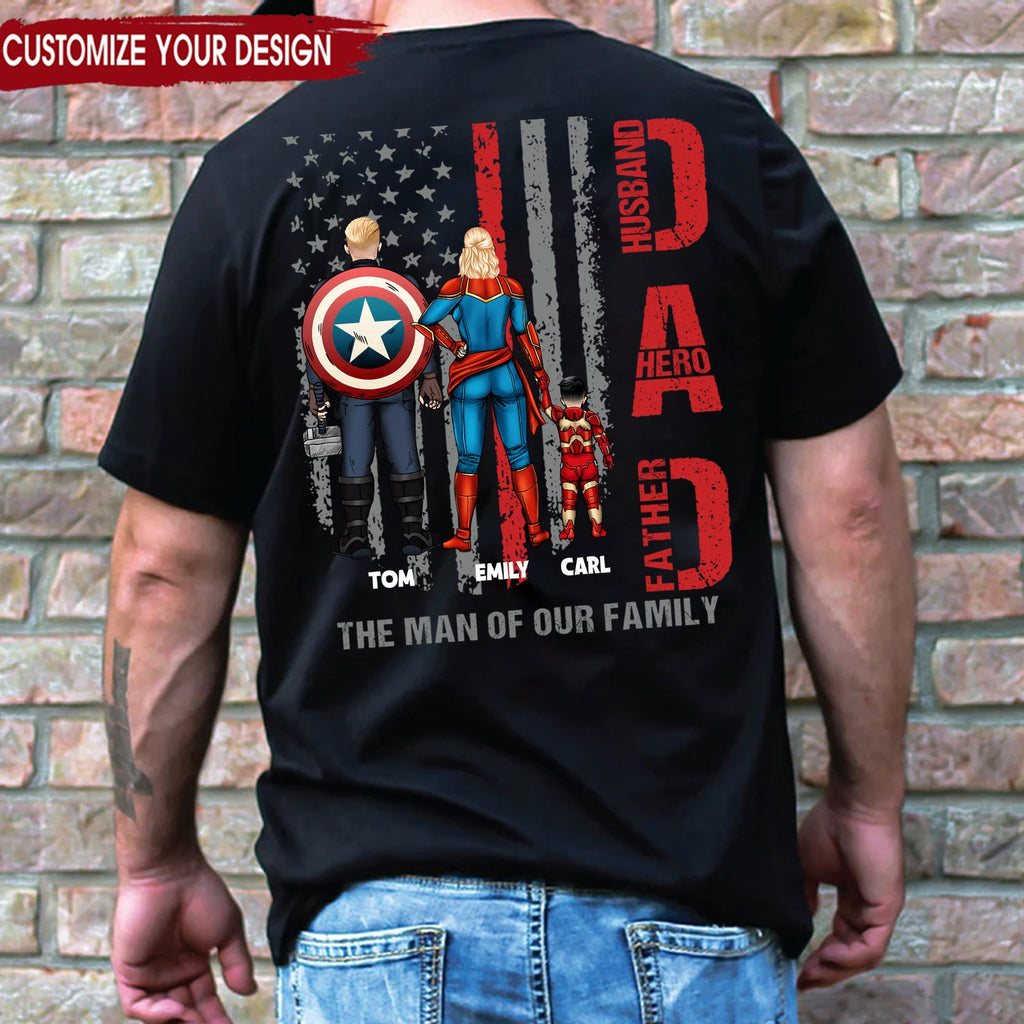 Personalized Superhero Dad T-Shirt Custom Family Names Gift for Dad Cotton Apparel GradoCreations