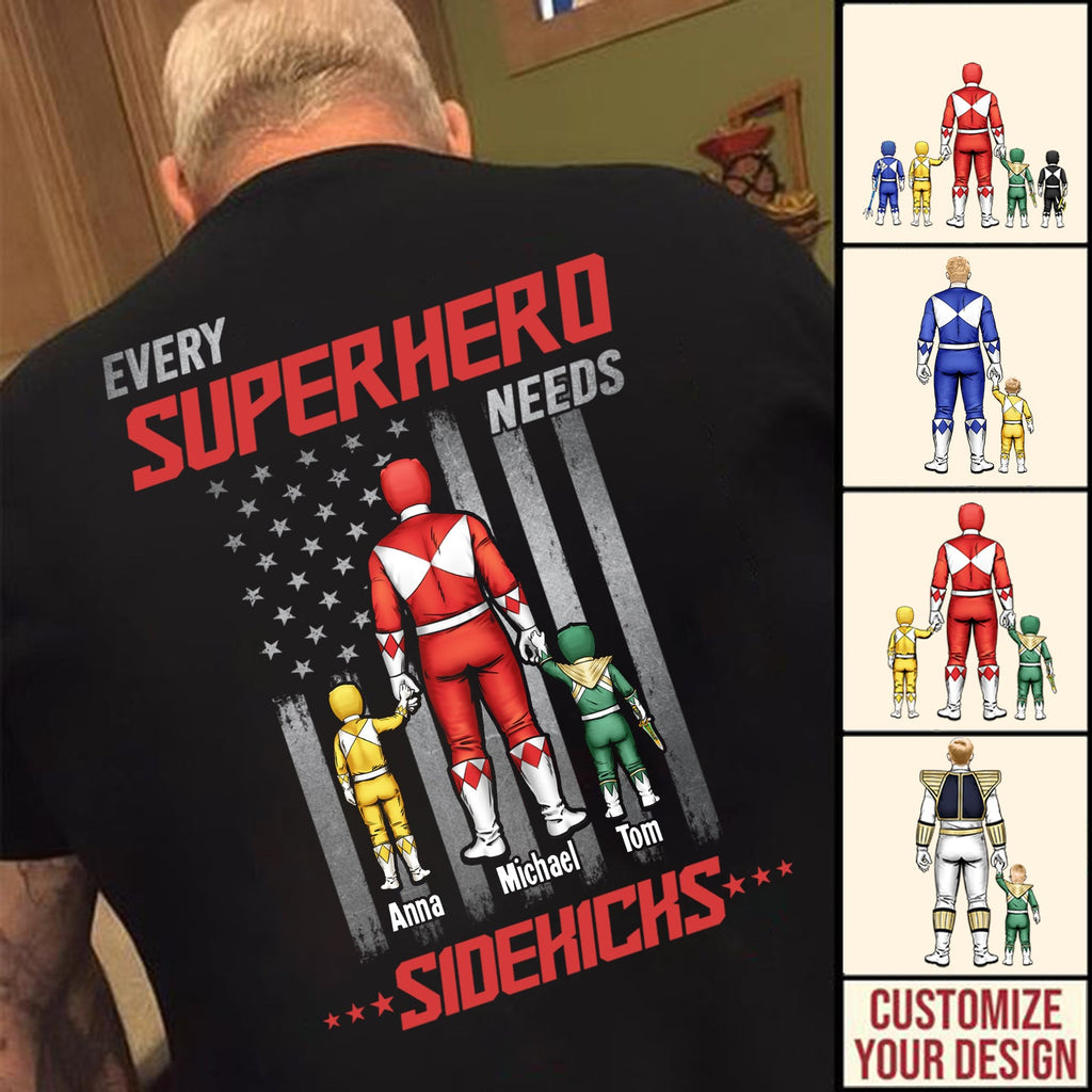 Personalized Superhero Dad T-Shirt with Kids Names Gift