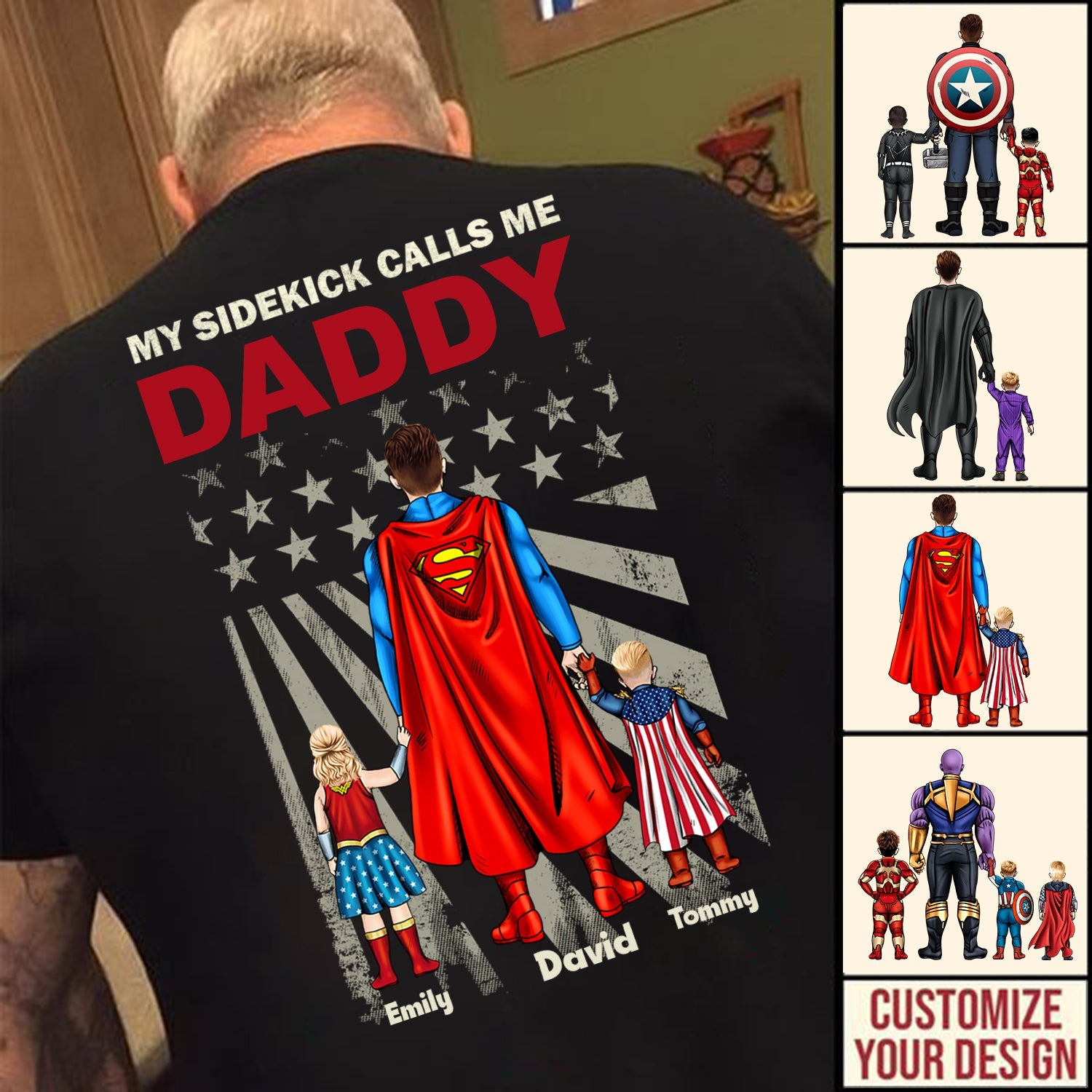 Personalized Superhero Daddy T-Shirt Custom Family Gift Cotton Apparel GradoCreations