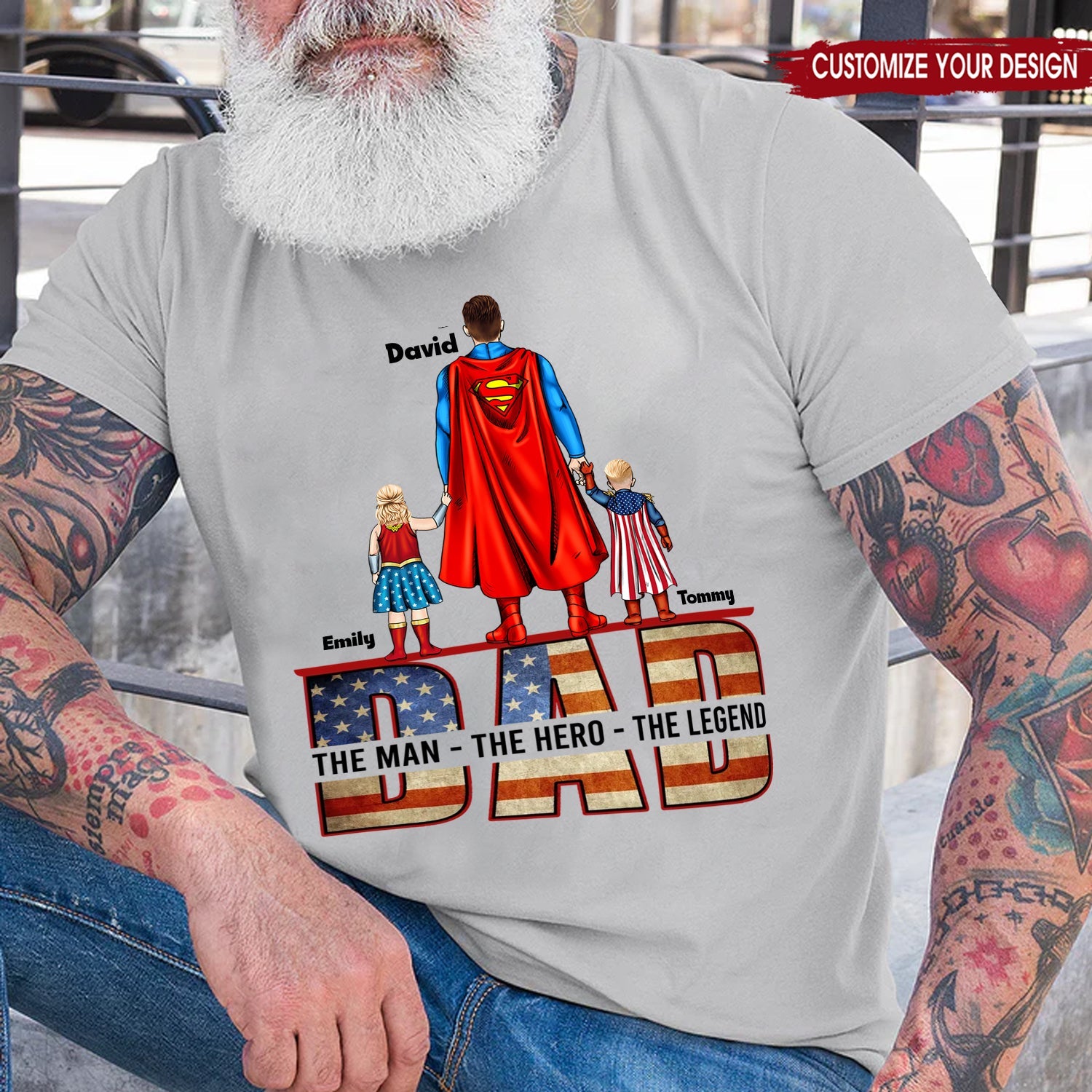 Personalized Superhero Dad T-Shirt Gift for Father's Day Cotton Apparel GradoCreations