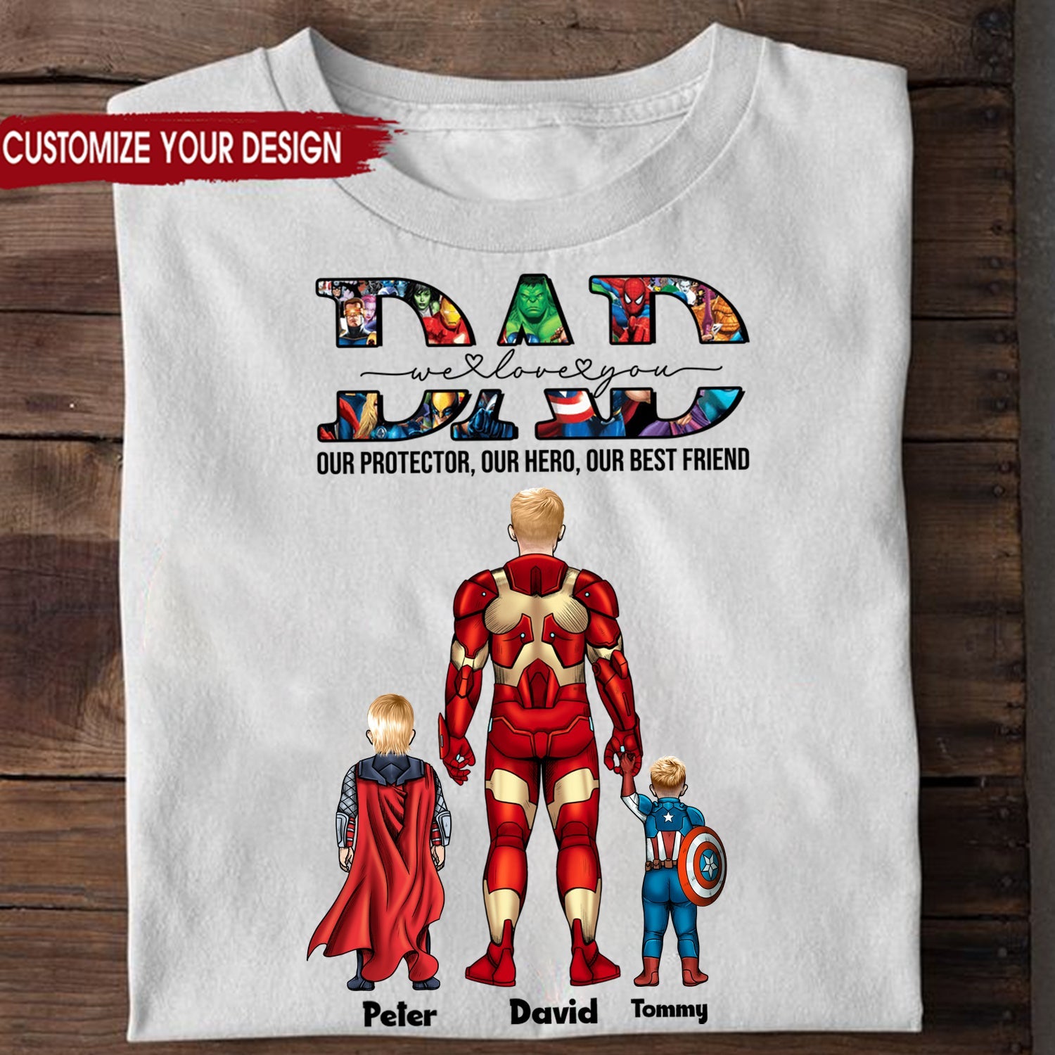 Personalized Superhero Dad T-Shirt Custom Design Gift for Father's Day Cotton Apparel GradoCreations