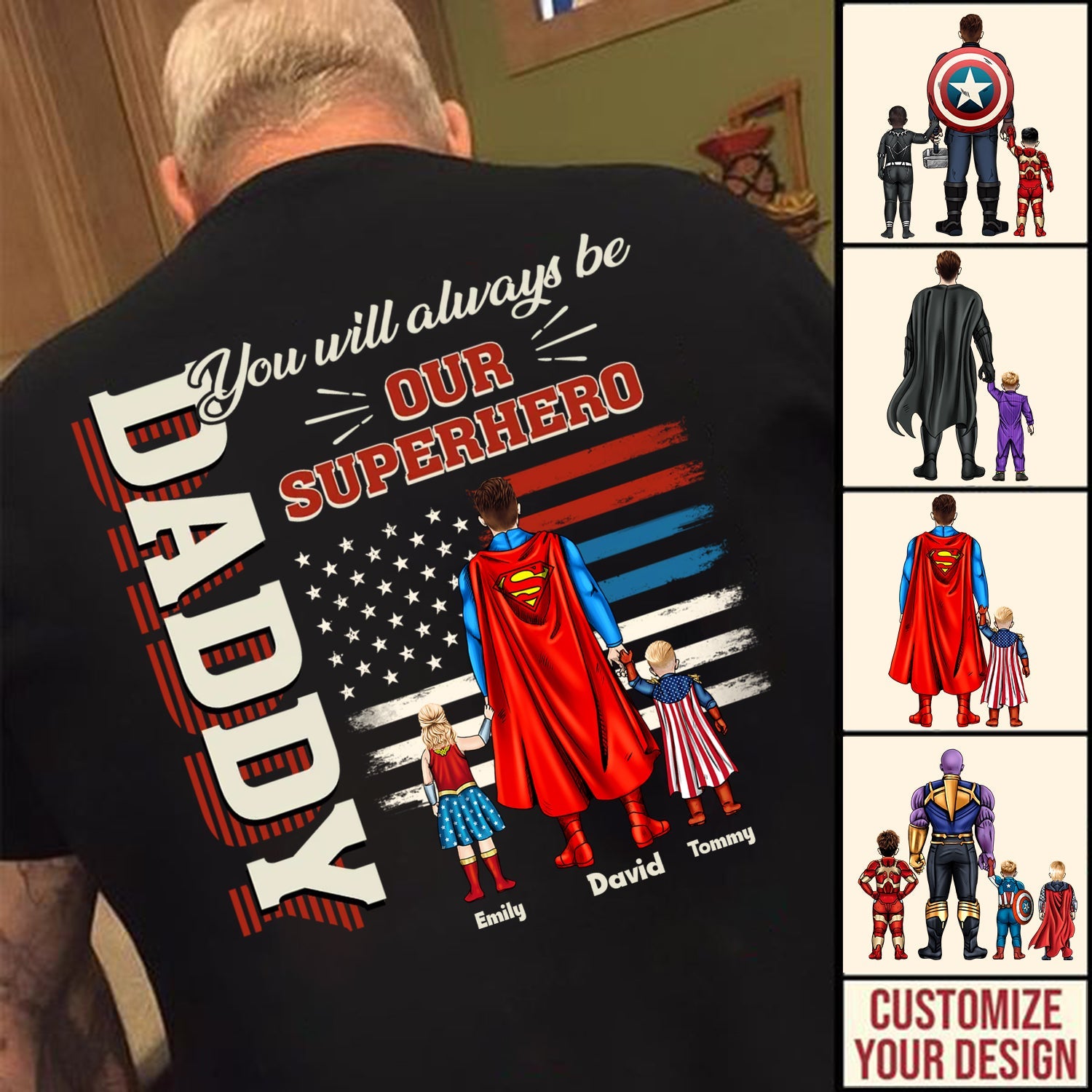 Personalized Dad T-Shirt You Will Always Be Our Superhero Gift Cotton Apparel GradoCreations
