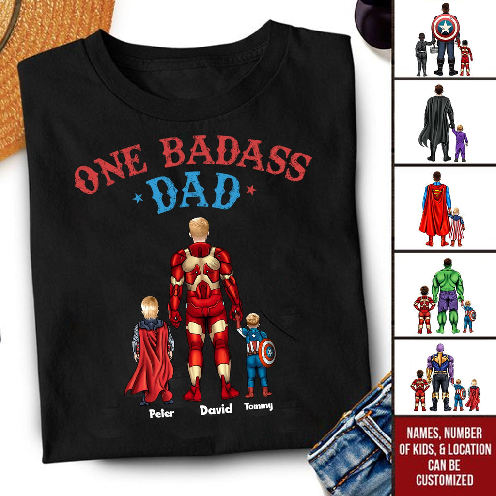 Personalized Superhero Dad T-Shirt Custom Names Gift for Father's Day Cotton Apparel GradoCreations