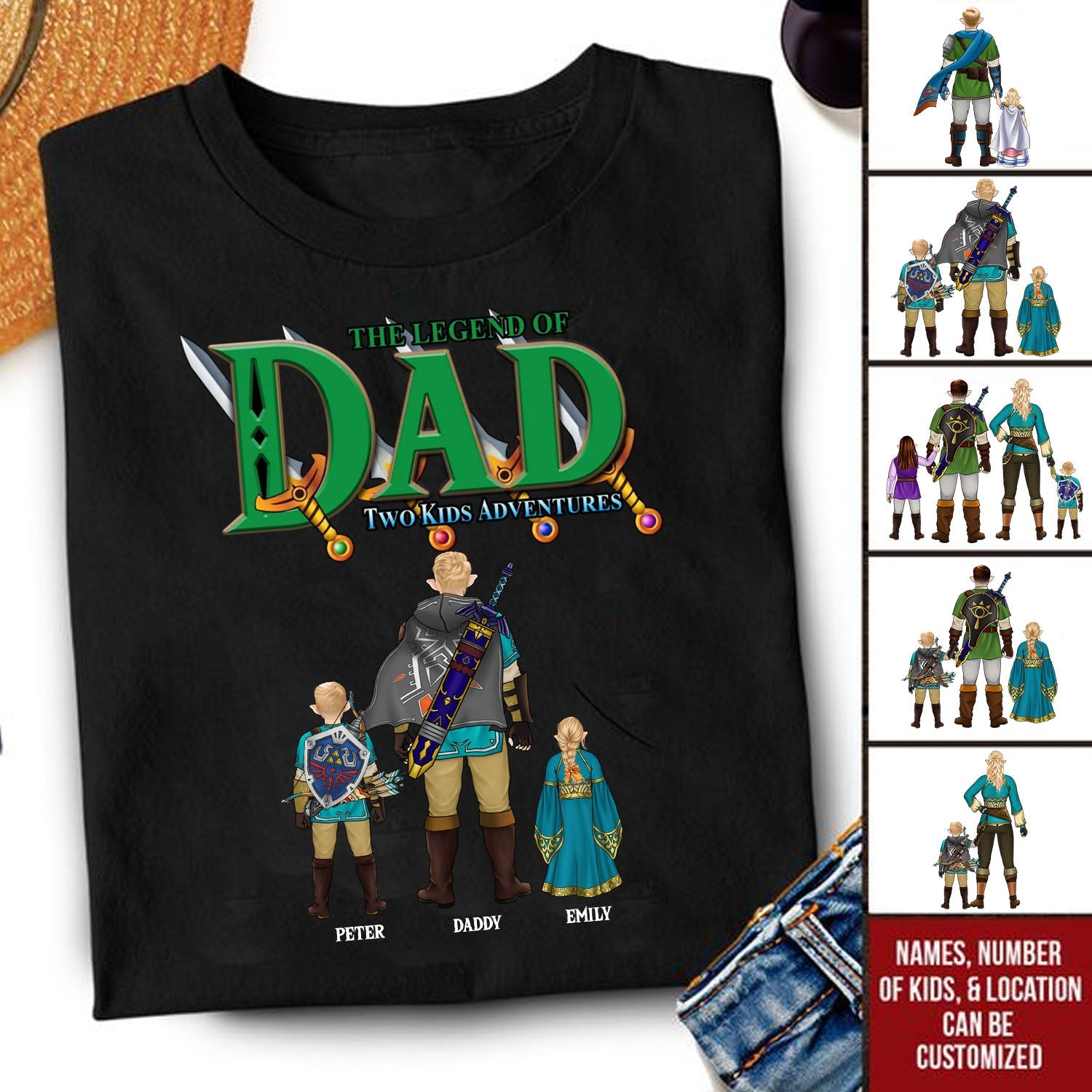 Personalized Legend of Zelda Dad T-Shirt Custom Adventure Gift for Father's Day Cotton Apparel GradoCreations