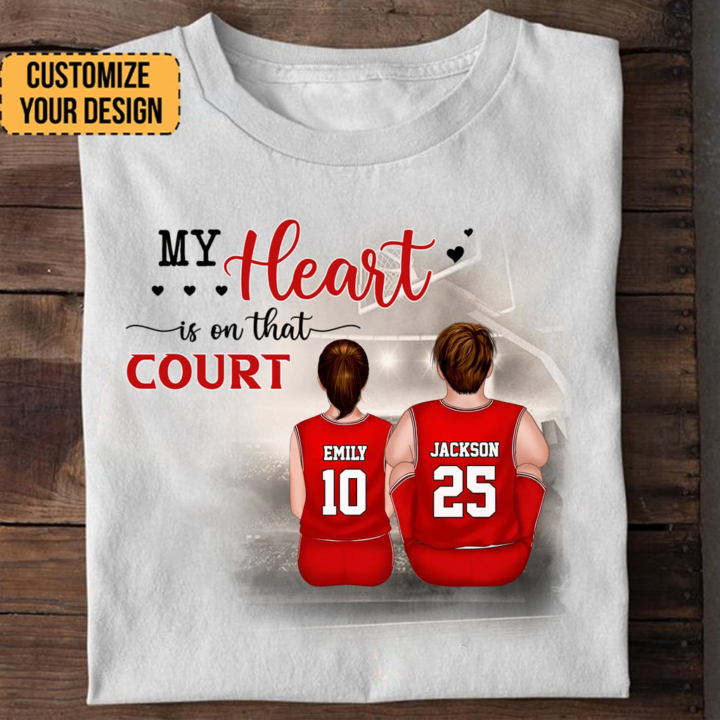 Personalized Basketball T-Shirt Gift for Family | My Heart Is On That Court