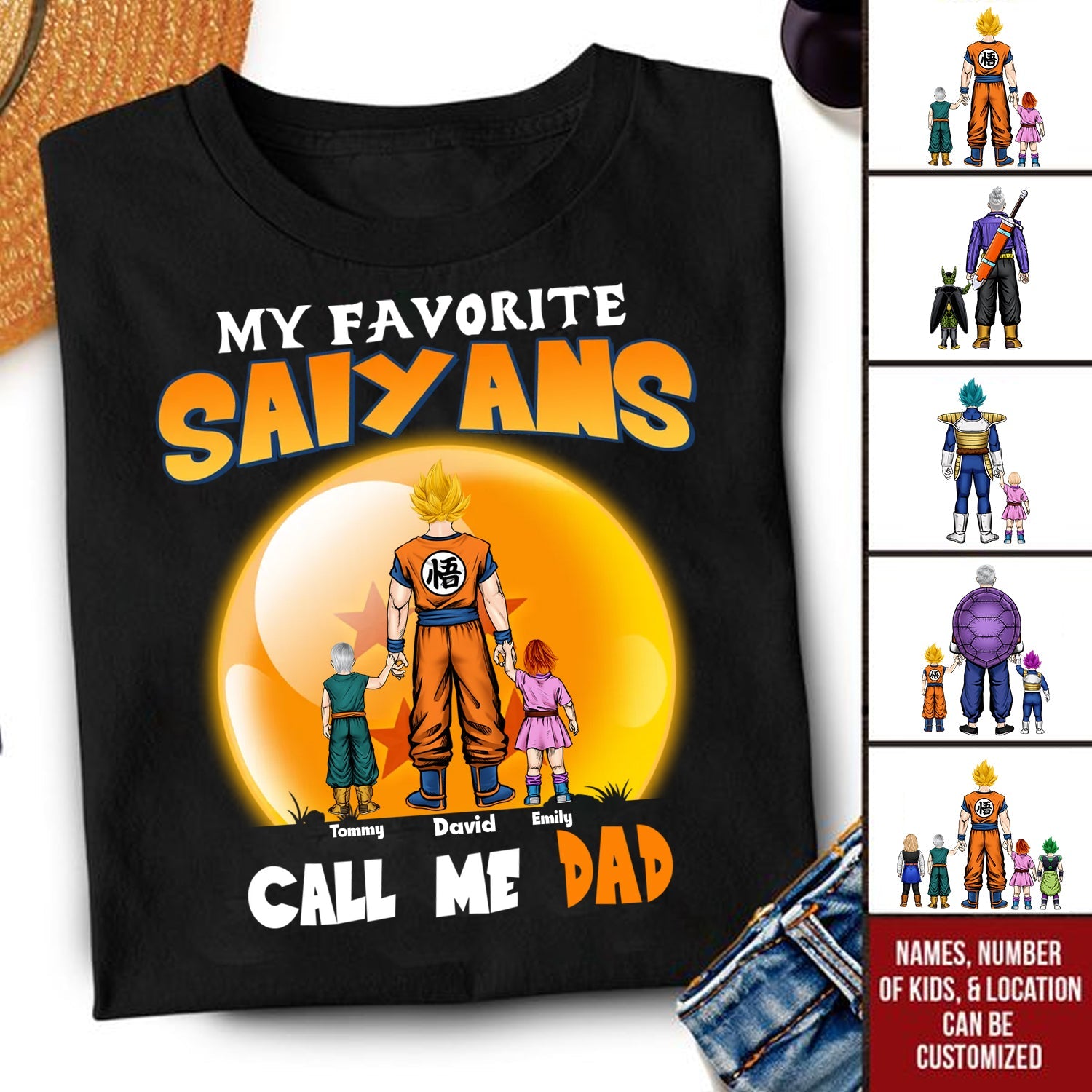 Personalized Saiyan T-Shirt Gift for Dad with Kids' Names - Father's Day Apparel Cotton Apparel GradoCreations