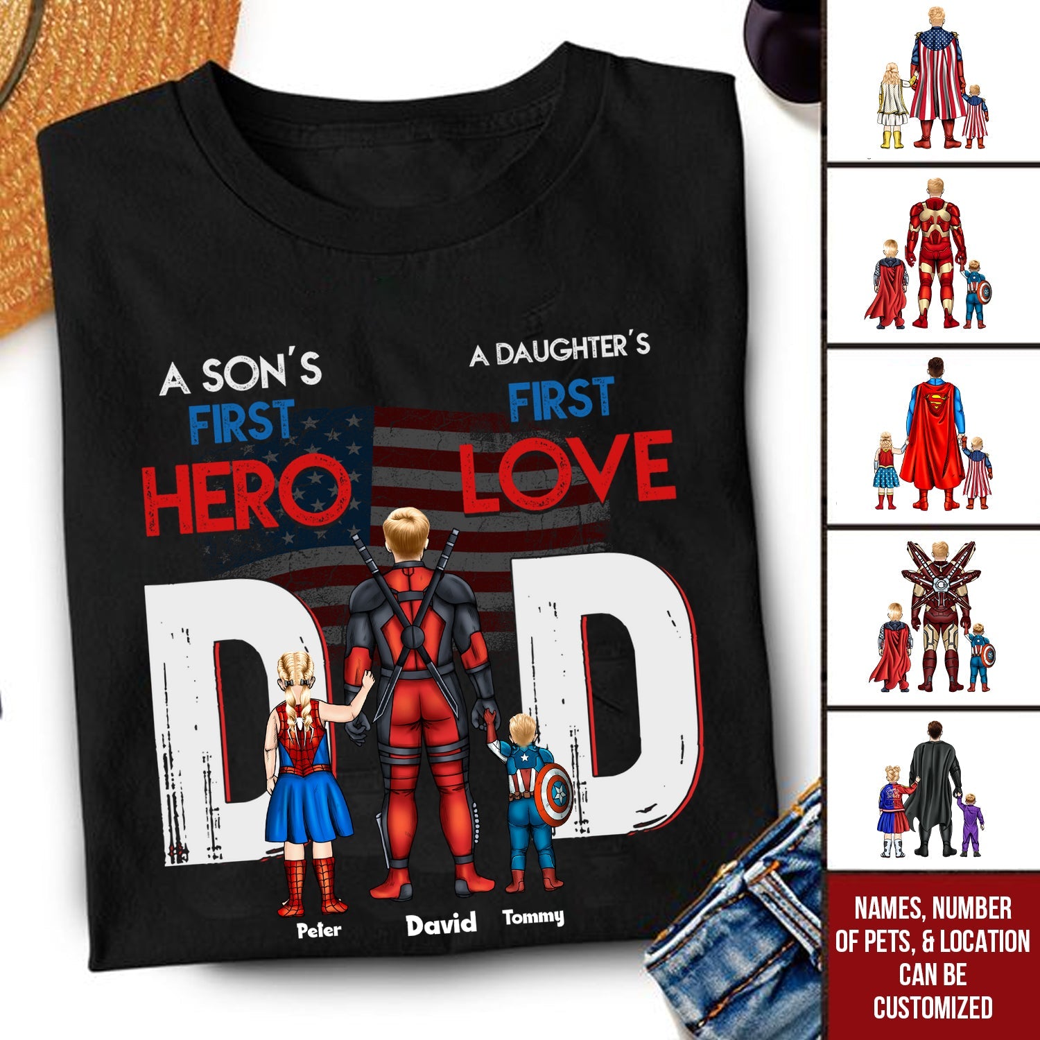 Personalized Superhero T-Shirt Gift for Dad's First Hero