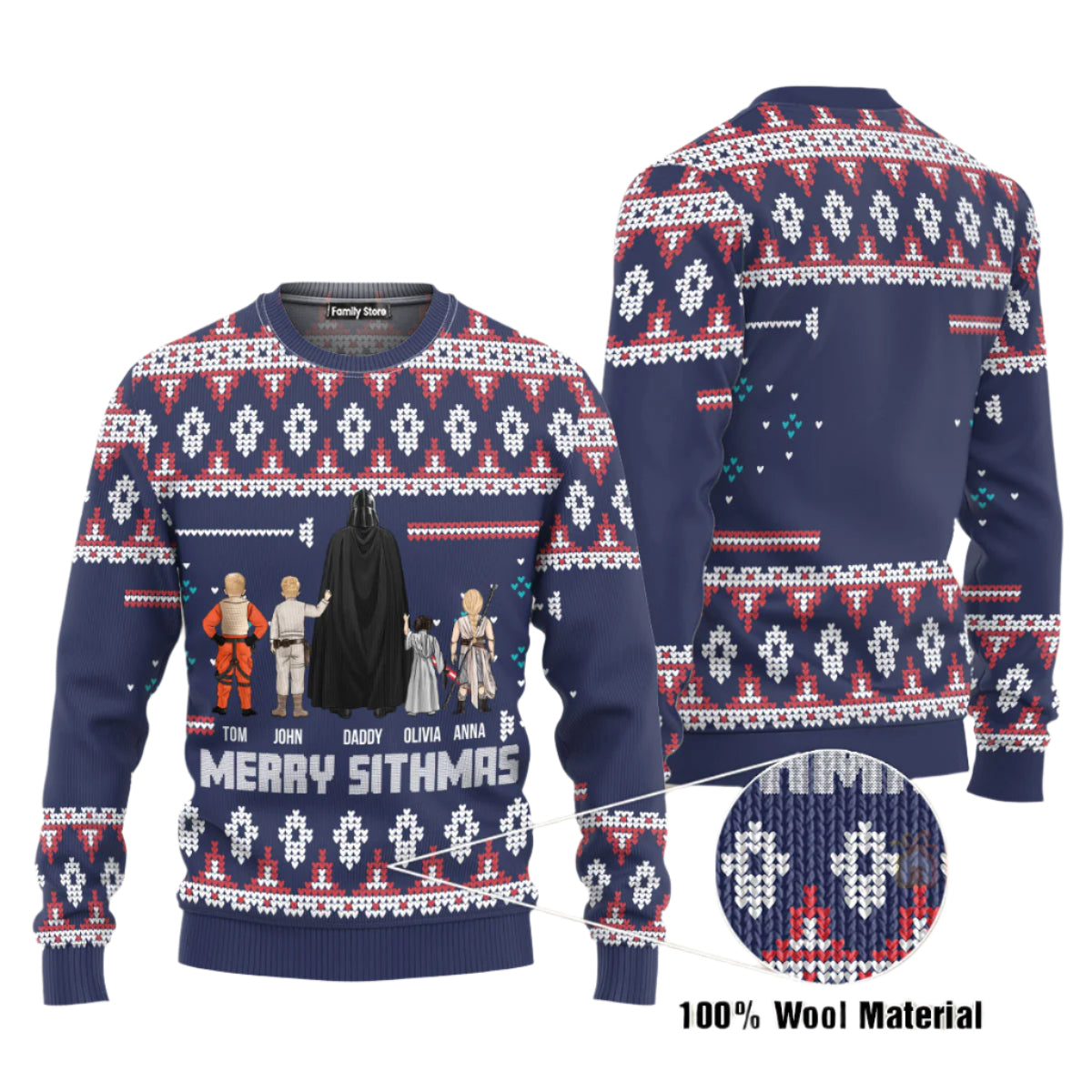 Personalized Darth Santa Sweatshirt Custom Family Names Gift for Dad