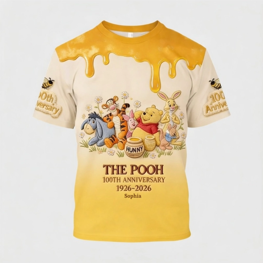Personalized Pooh Bear 100th Anniversary All Over Shirt Gift
