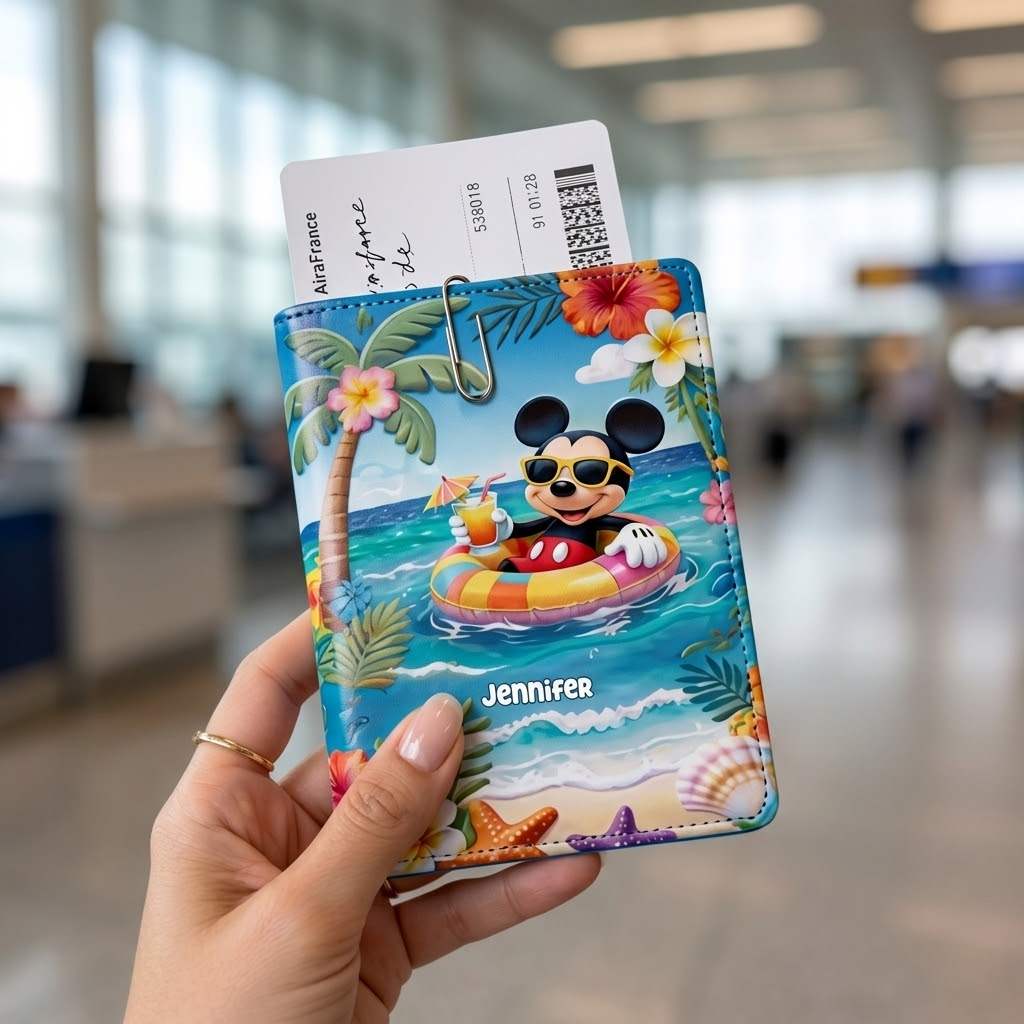 Personalized Mickey Mouse Passport Holder & Luggage Tag Set for Travelers Gift