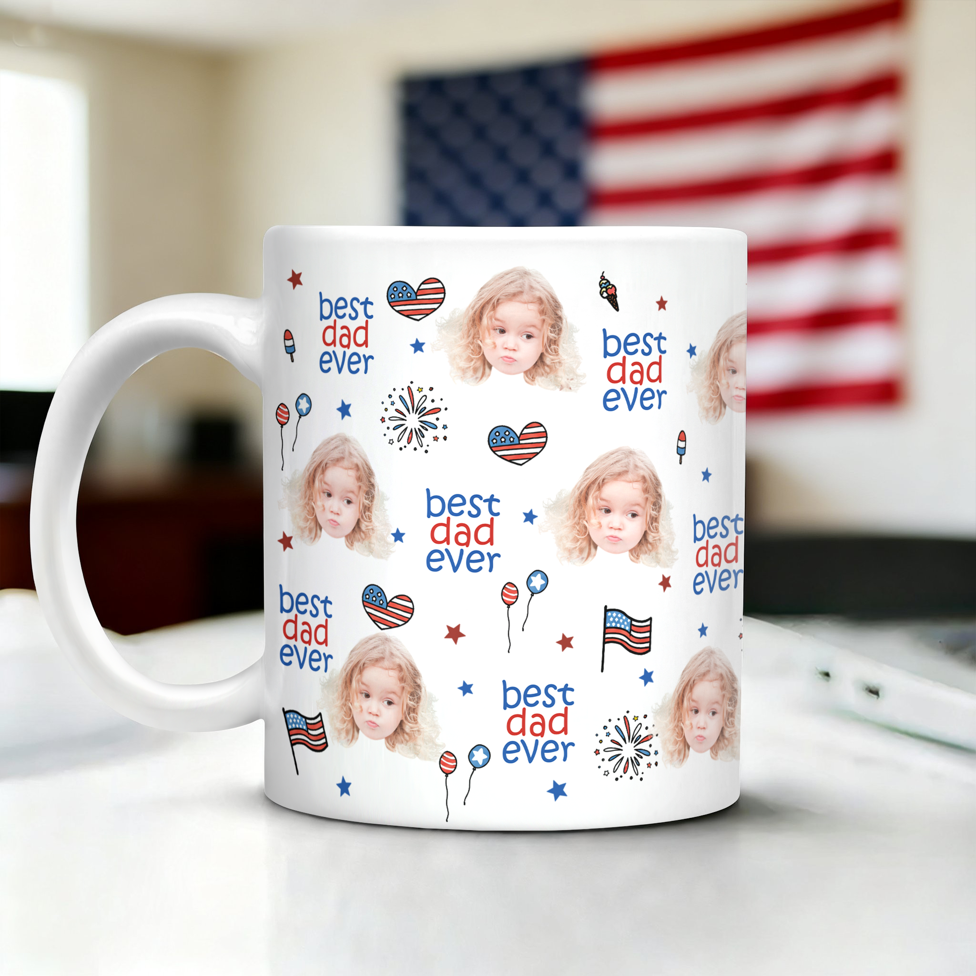 Personalized America Flag Mug Custom Face Gift for Dad HN590 - edge to edge mug GradoCreations