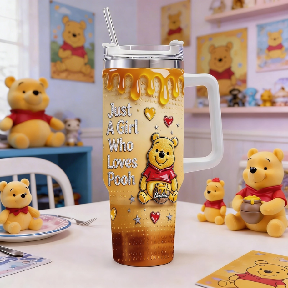 Personalized Pooh Tumbler with Handle Custom Name Gift for Her
