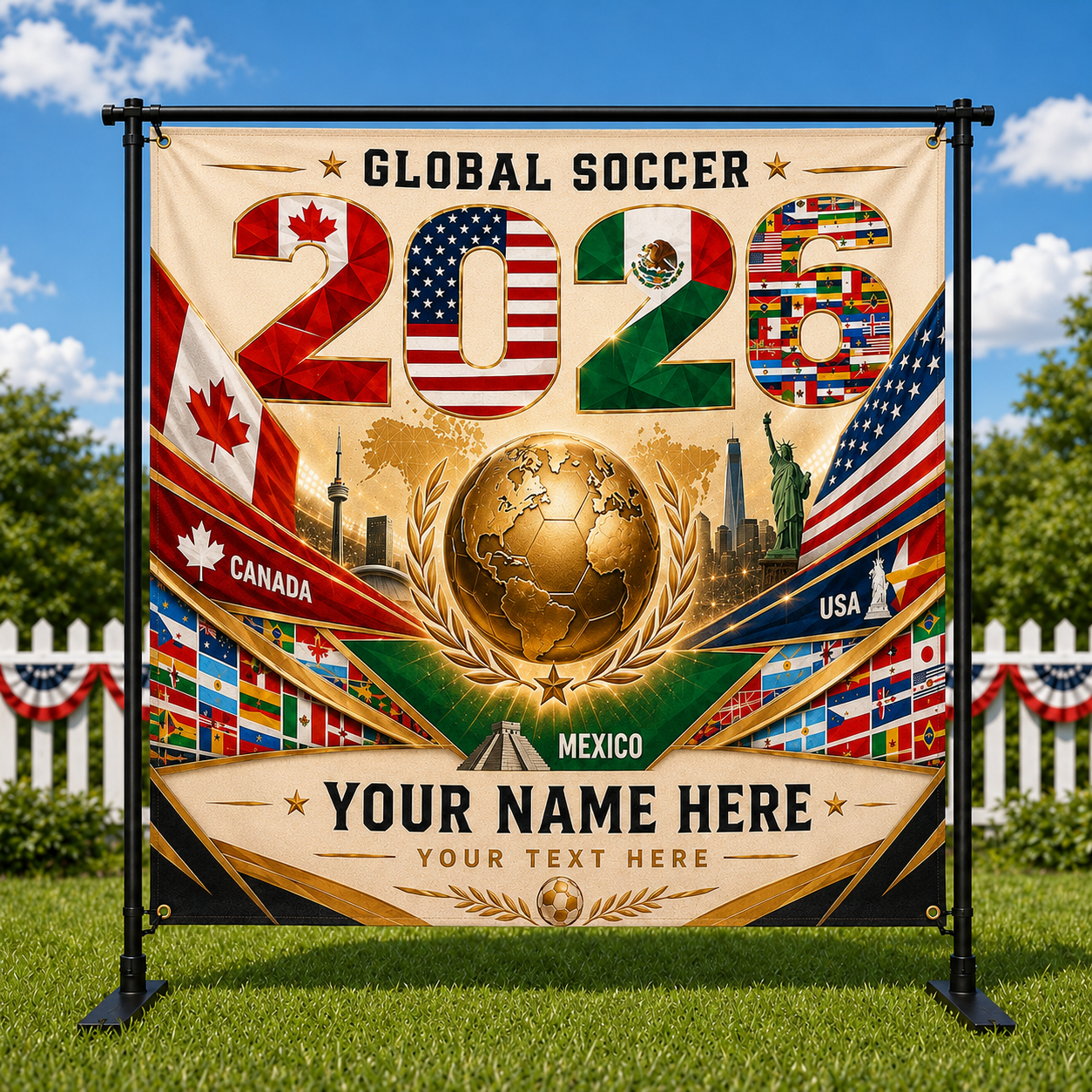 Personalized Global Soccer 2026 Backdrop Custom Name Gift for Sports Fans
