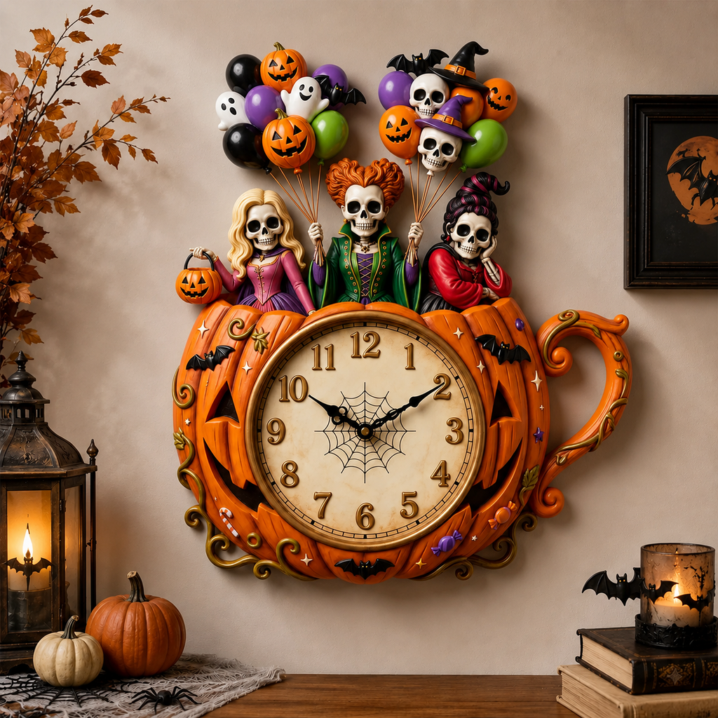 Personalized Halloween Witch Pumpkin Wall Clock Gift for Her Wall Hanging Clock GradoCreations