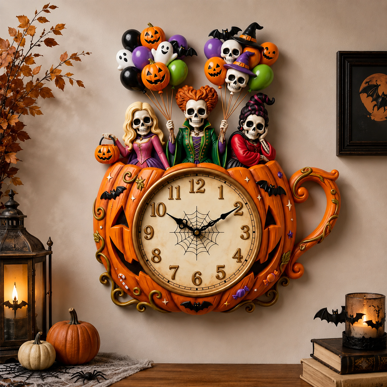 Personalized Halloween Witch Pumpkin Wall Clock Gift for Her Wall Hanging Clock GradoCreations