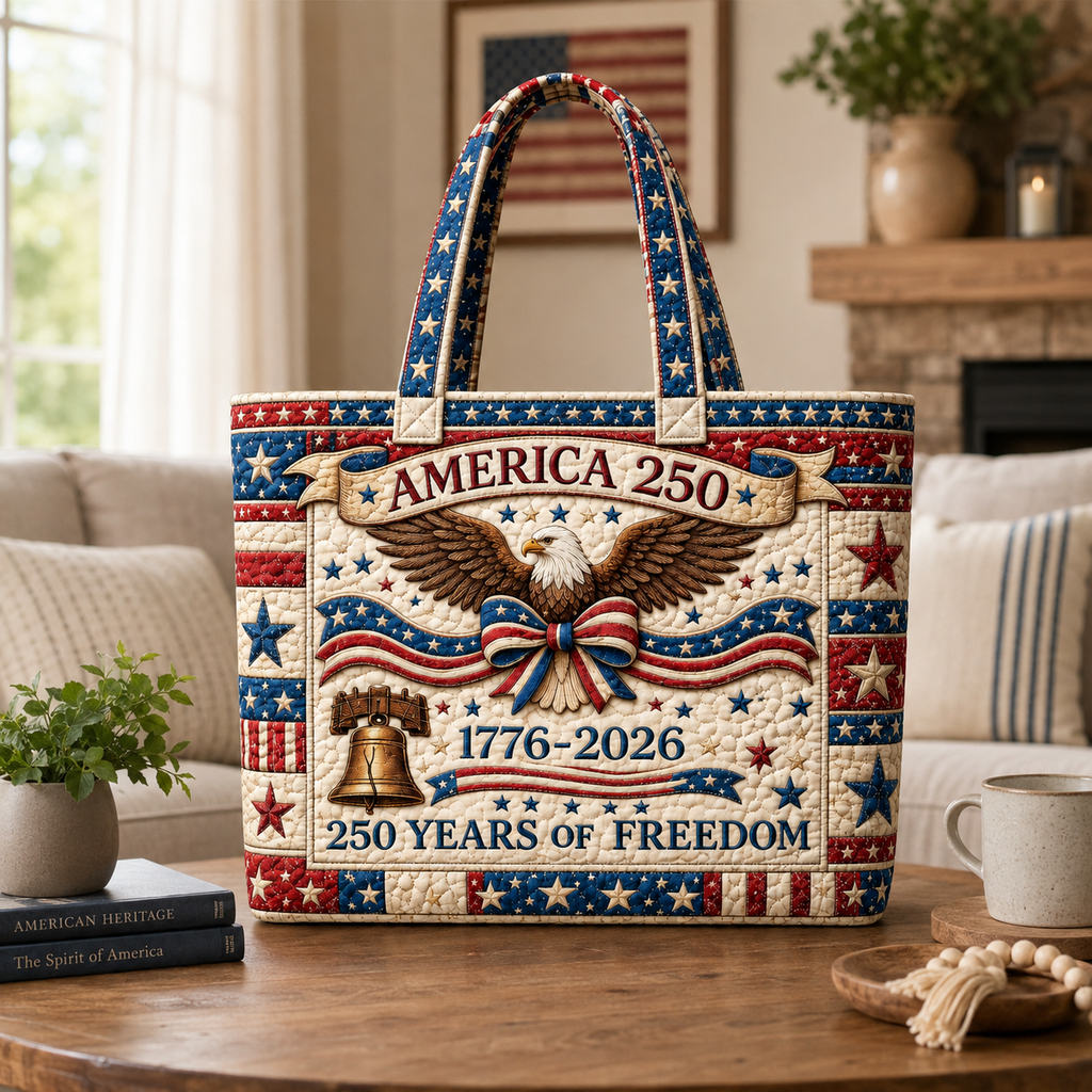 America 250 Freedom Quilted Tote Bag for Her - Patriotic Gift
