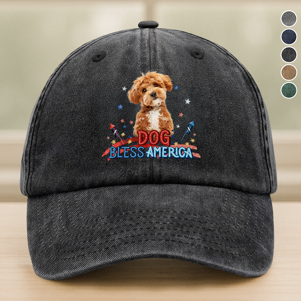 Custom Photo Washed Denim Baseball Cap Gift for Dog Dad HN590 - Washed Denim Baseball Cap GradoCreations