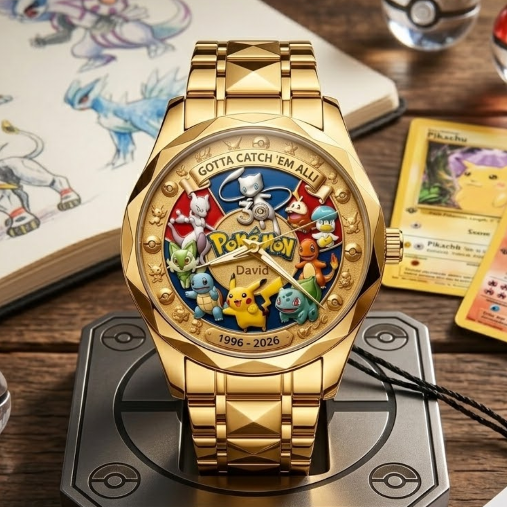 Personalized Pokemon Men's Wrist Watch Custom Engraved Gift for Movie Fans Men's Wrist Watch GradoCreations