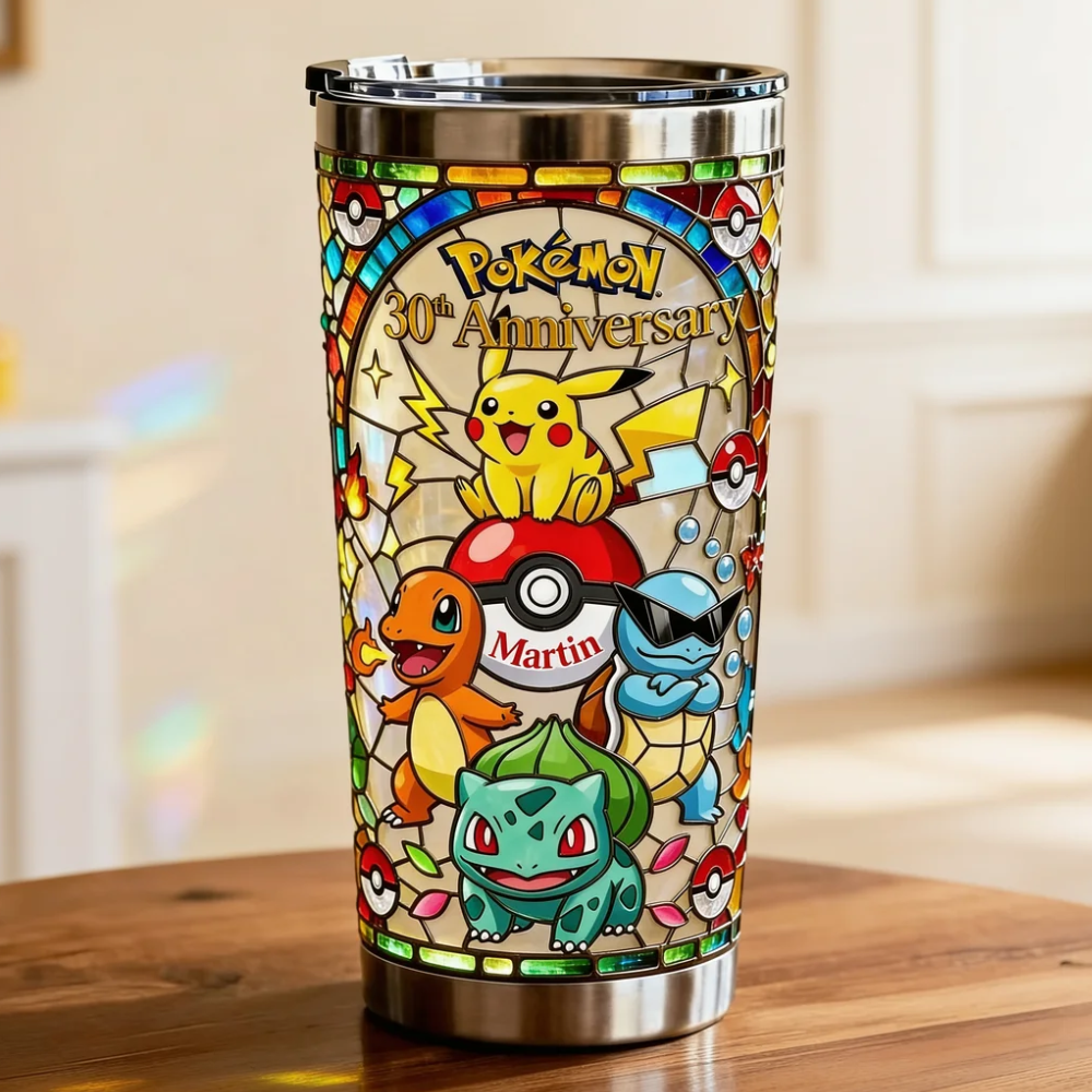 Personalized Pokémon 30th Anniversary Tumbler Custom Name Gift for Fans Tumbler GradoCreations