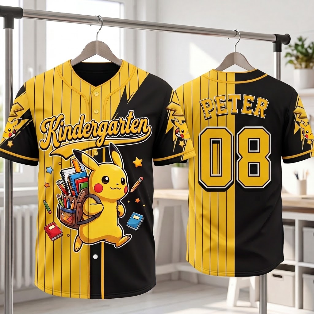 Personalized Pikachu Baseball Jersey Custom Name Gift for Kids Kid Baseball Jersey GradoCreations