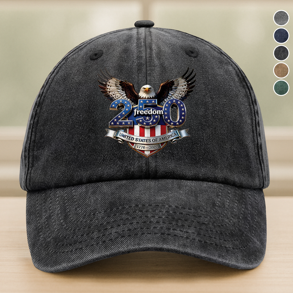 Personalized Washed Denim Baseball Cap Freedom Eagle Gift HN590 - Washed Denim Baseball Cap GradoCreations