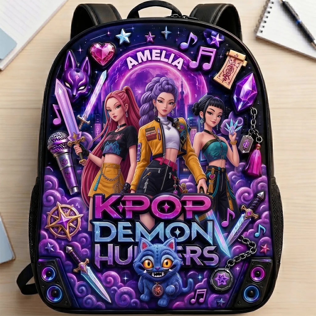 Personalized Kpop Demon Hunters Backpack Set with Lunch Bag, Pencil Case & Water Bottle for Kids School Bag+ GradoCreations