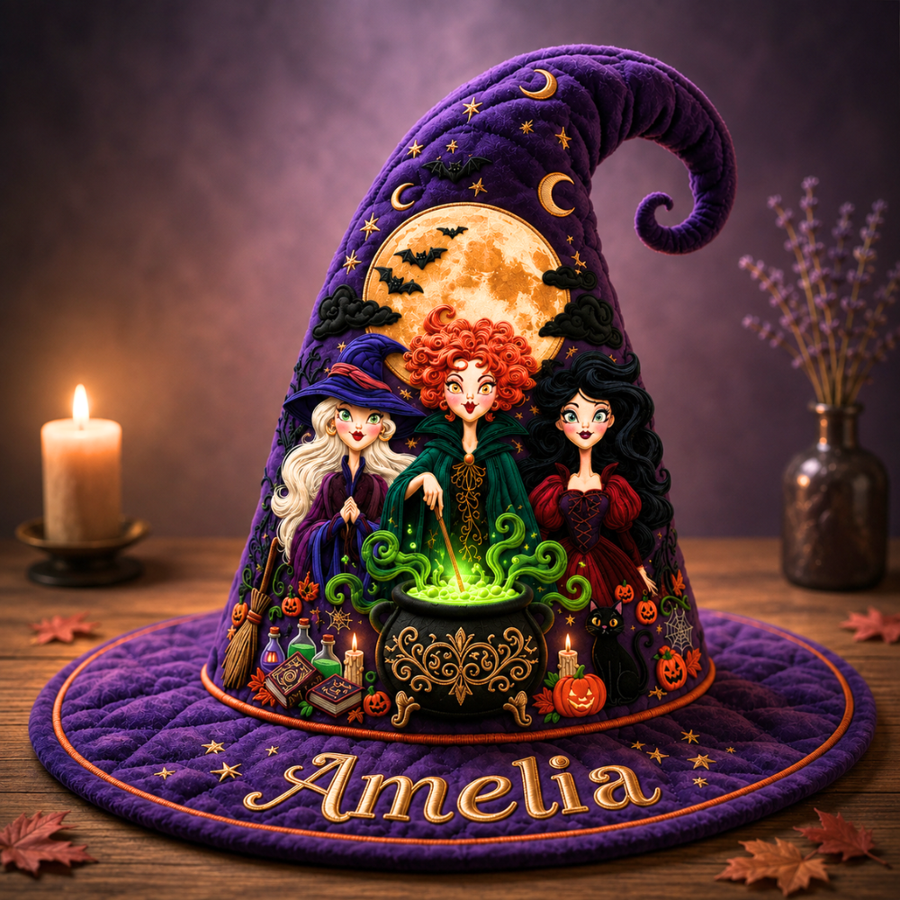 Personalized Quilted Witch Hat Custom Name Halloween Gift for Her Quilt Witch Hat GradoCreations