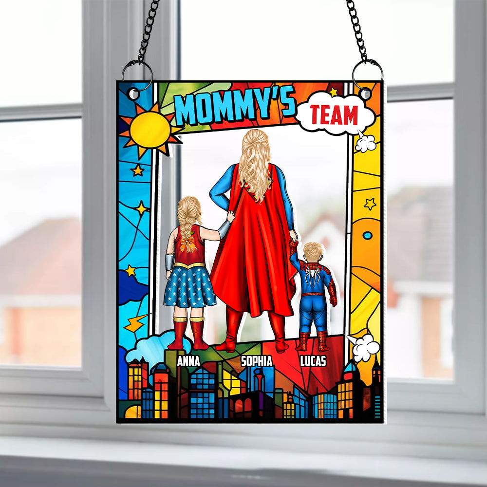 Personalized Supermom & Little Heroes Window Suncatcher Gift for Mom