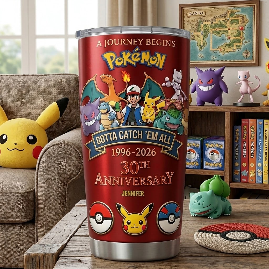 Personalized Pokémon 30th Anniversary Tumbler Gift for Fans