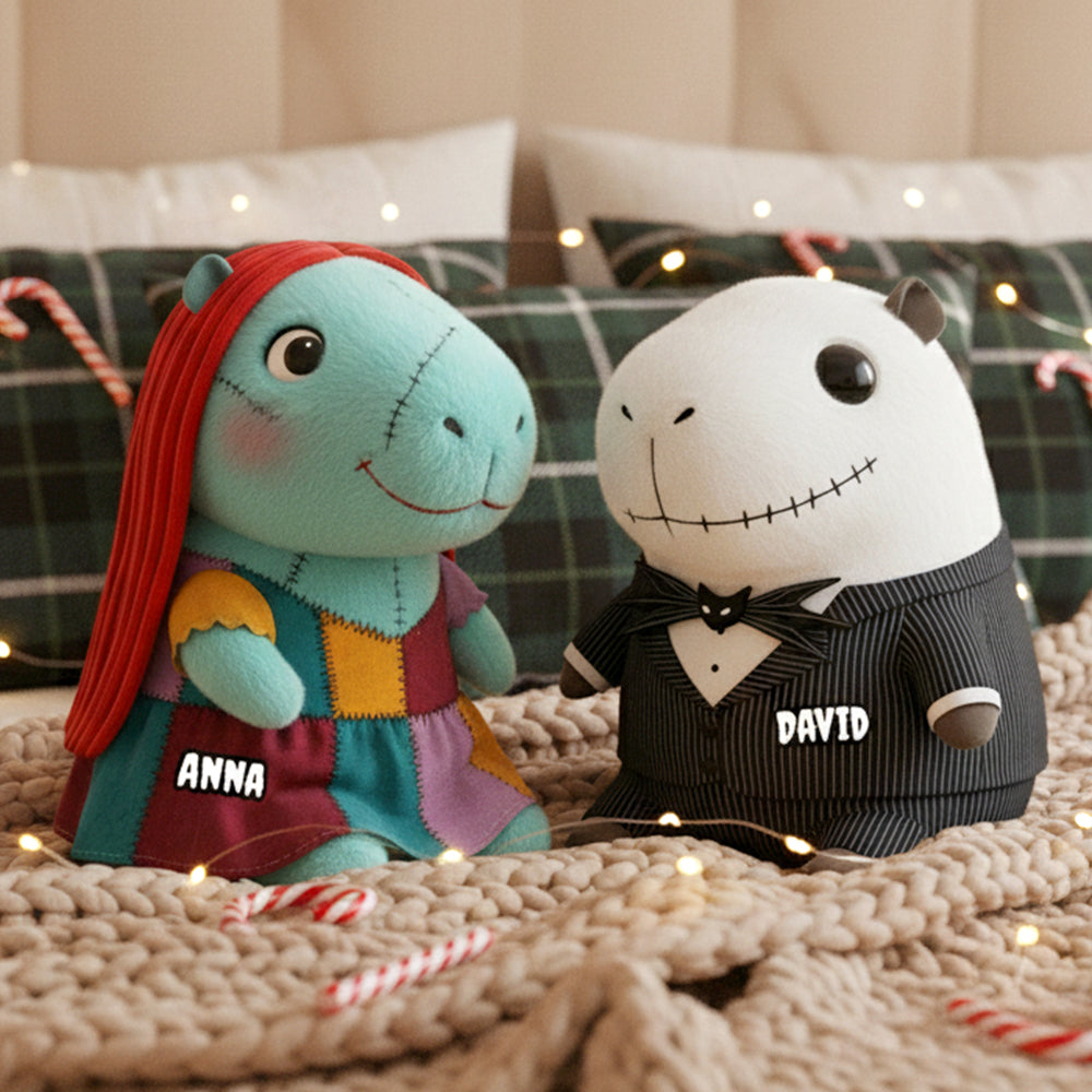 Personalized Spooky Capybara Couple Pillow Gift for Christmas