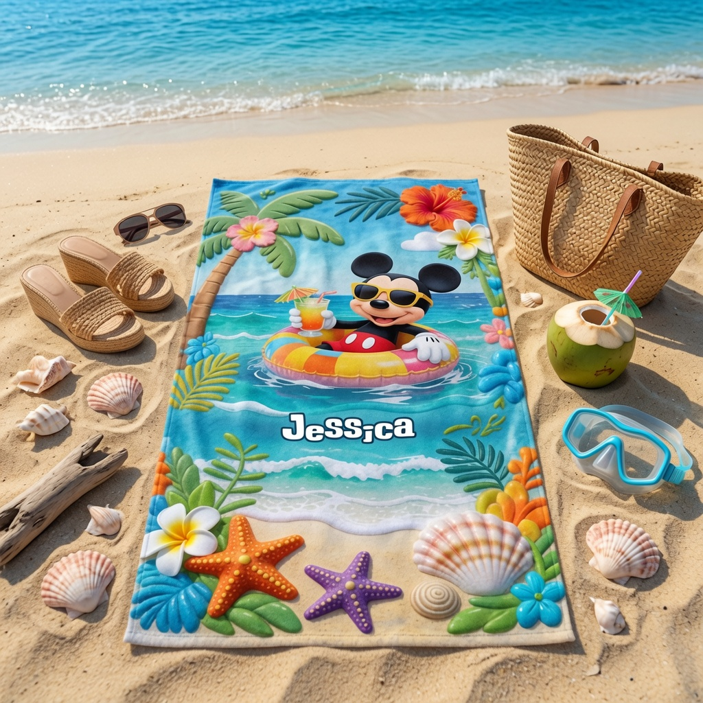 Personalized Beach Towel with Vibrant Mickey Design for Summer Fun Beach Towel GradoCreations