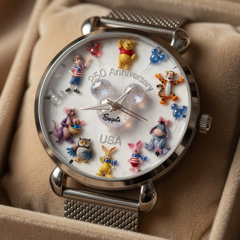 Personalized Women's Hand Watch with DSNY Honey Bear US Theme - Unique Anniversary Gift for Patriots