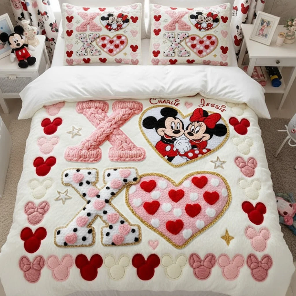 Personalized Mickey Mouse Quilt Bedding Set Custom Name Gift for Couple Quilted Bedding Set GradoCreations