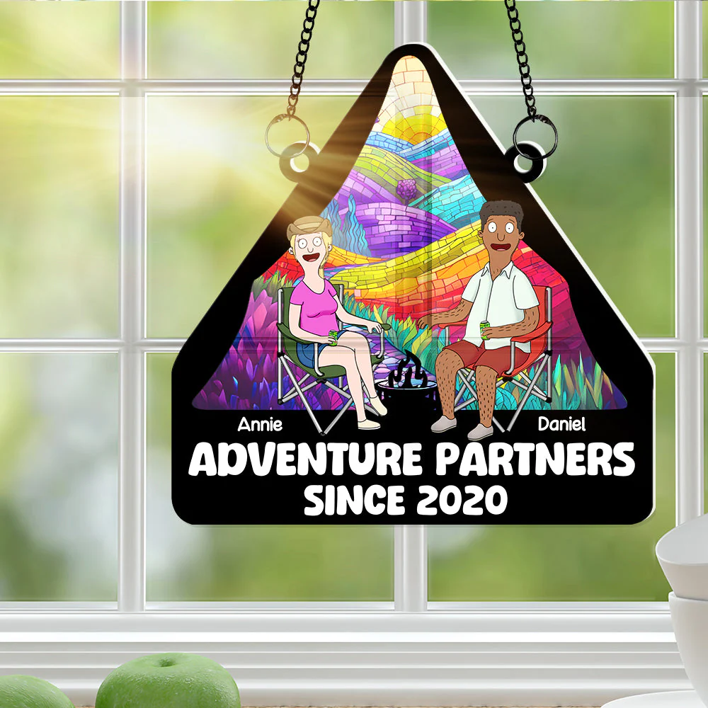 Personalized Adventure Partners Suncatcher Ornament for Couples