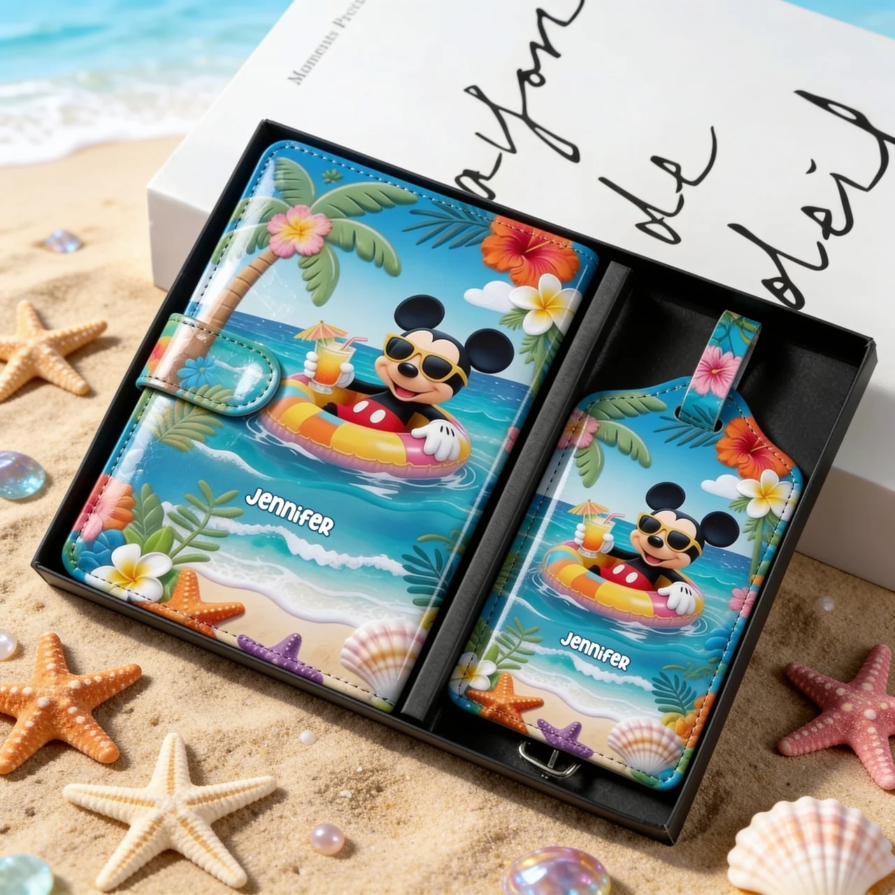 Personalized Mickey Mouse Passport Holder & Luggage Tag Set for Travelers Gift