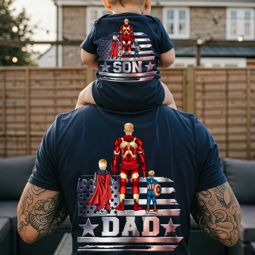 Personalized Superhero Dad and Kid Shirt Gift for Father's Day