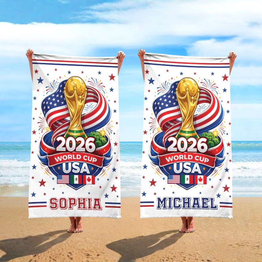 Personalized World Cup 2026 USA Flag Beach Towel Gift for Soccer Fans