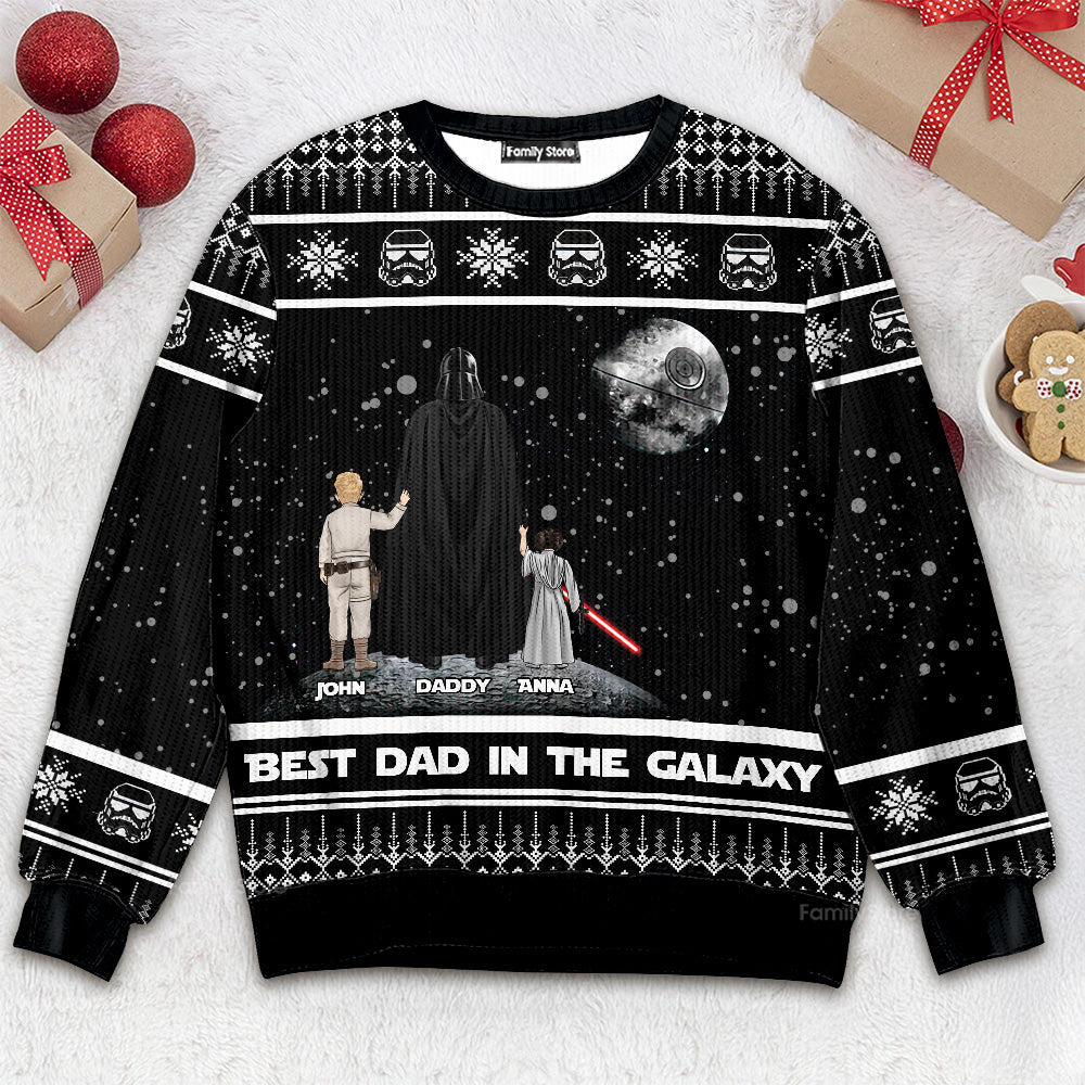 Personalized Best Dad in the Galaxy Ugly Sweater Christmas Gift