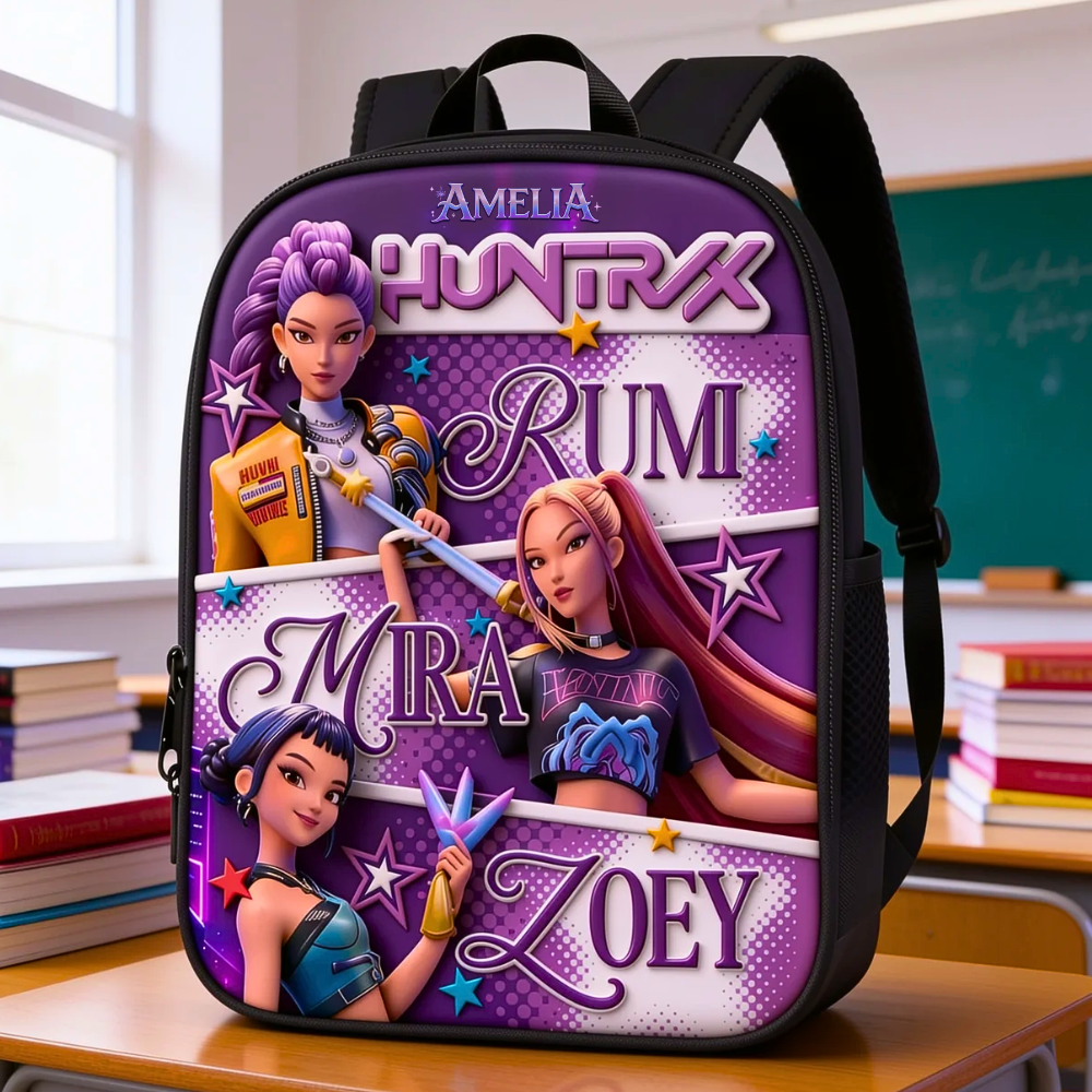 Personalized Cartoon Girl Backpack Set with Lunch Bag, Pencil Case, Water Bottle - School Gifts for Girls School Bag+ GradoCreations