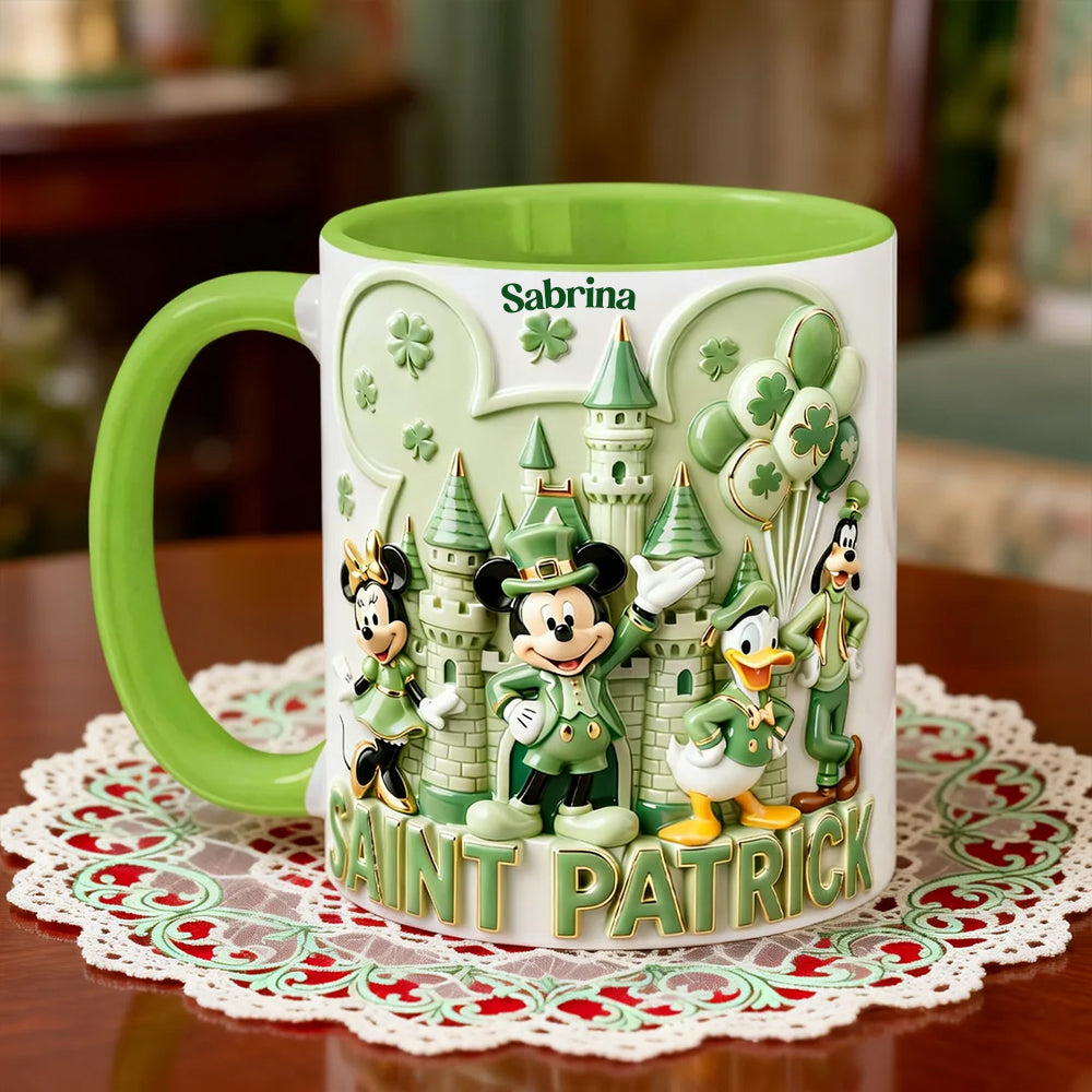 Personalized St. Patrick's Day Mug with Mickey Mouse Design Gift for Her