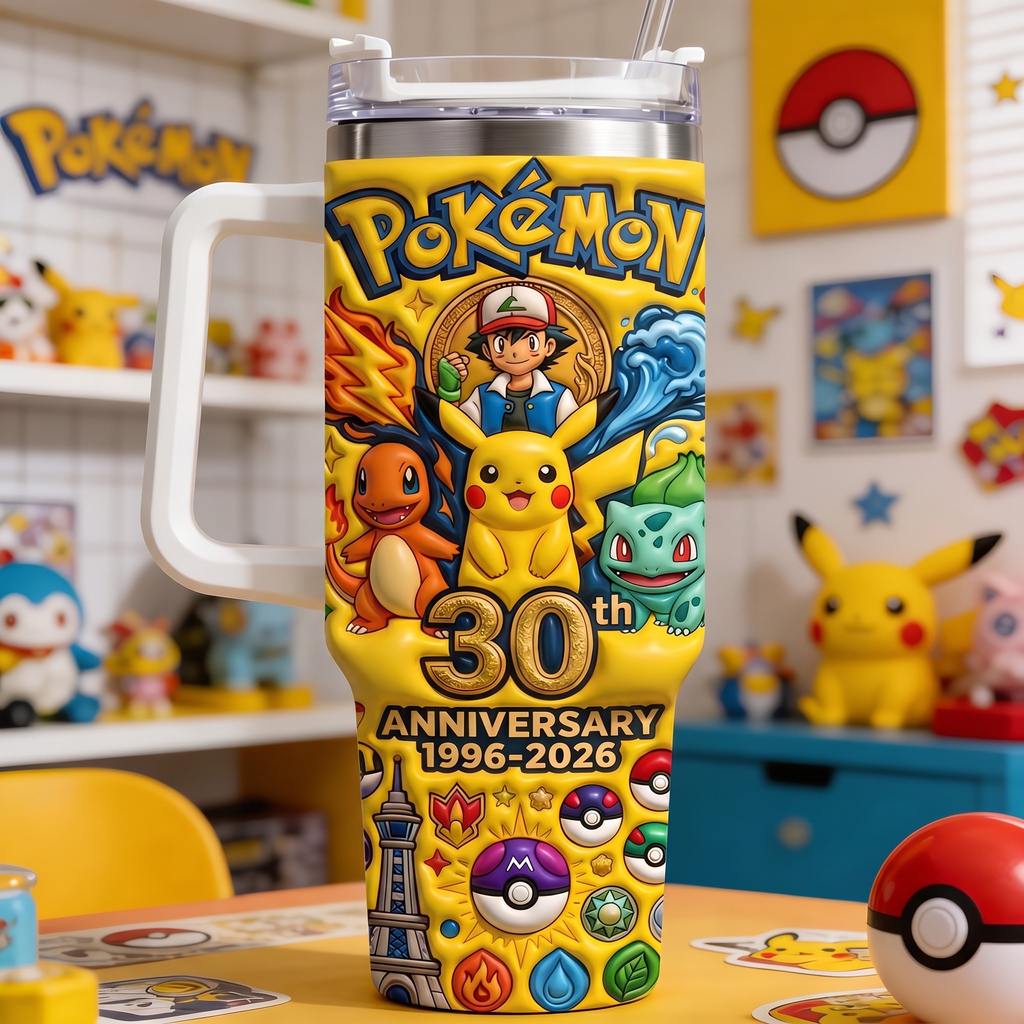 Personalized Pokémon Stainless Steel Tumbler 30th Anniversary Gift for Movie Fans
