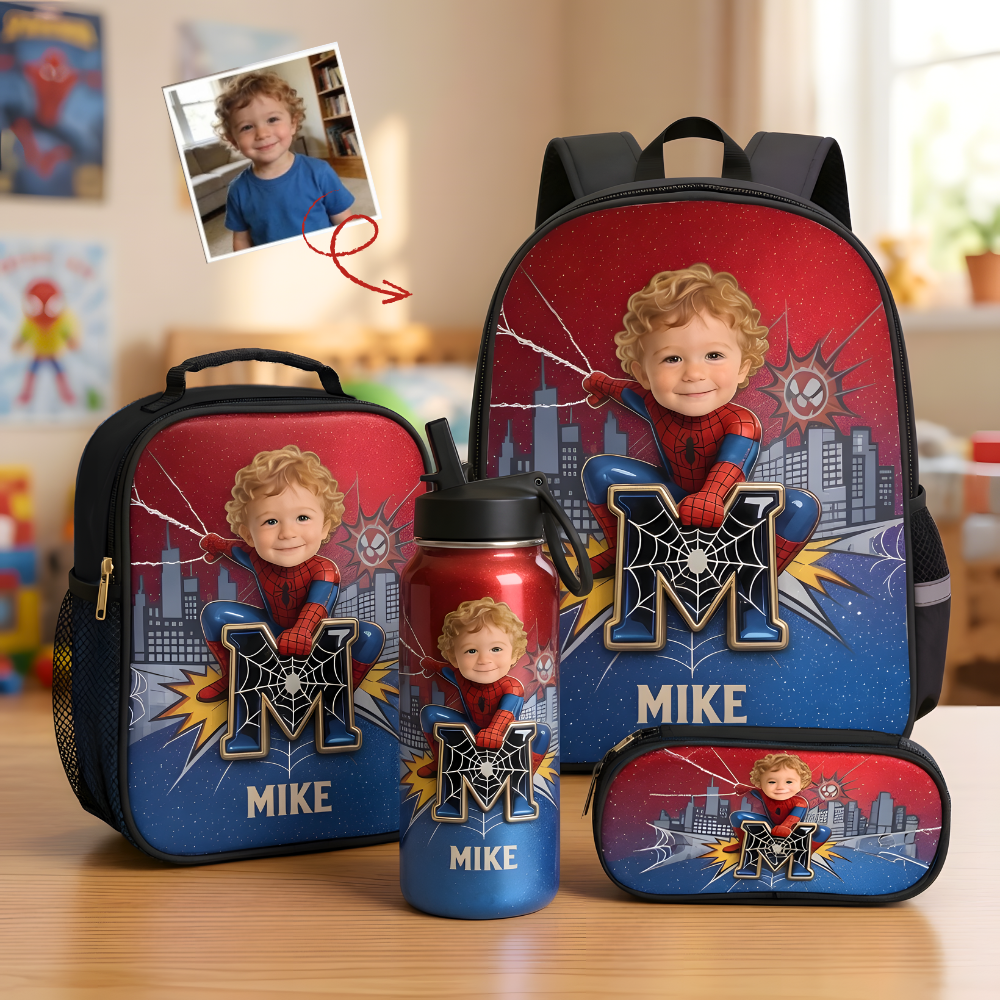Custom Photo Kid Hero Backpack Set - Personalized Gift for Kids