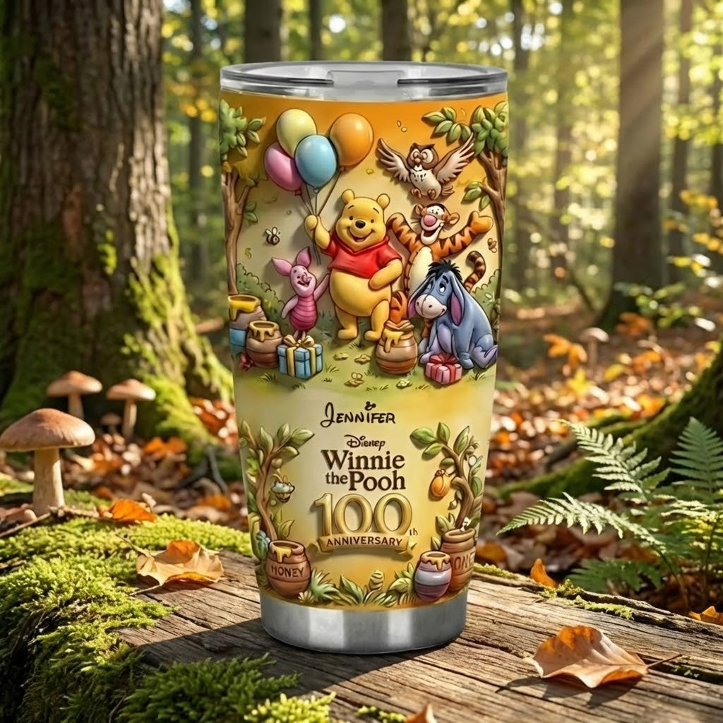 Personalized Disney Winnie the Pooh 100th Anniversary Tumbler Gift for Movie Fans