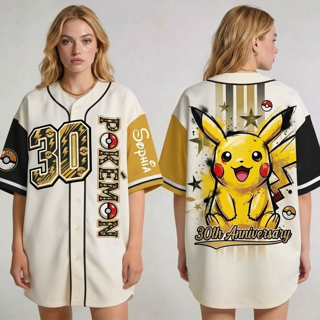 Personalized Baseball Jersey Celebrate 30 Years of Pokémon Gift for Fans