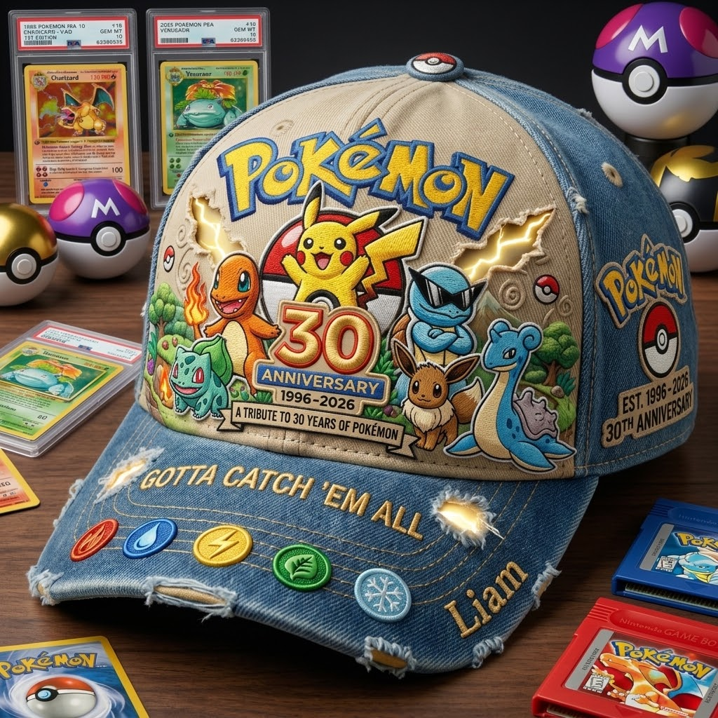 Personalized 30th Anniversary Pokémon Cap Funny Gift for Fans Classic Cap GradoCreations