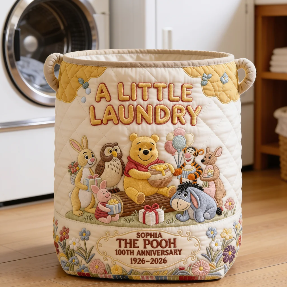 Personalized Quilted Laundry Basket Disney Pooh Gift for Her Quilted Laundry Basket GradoCreations