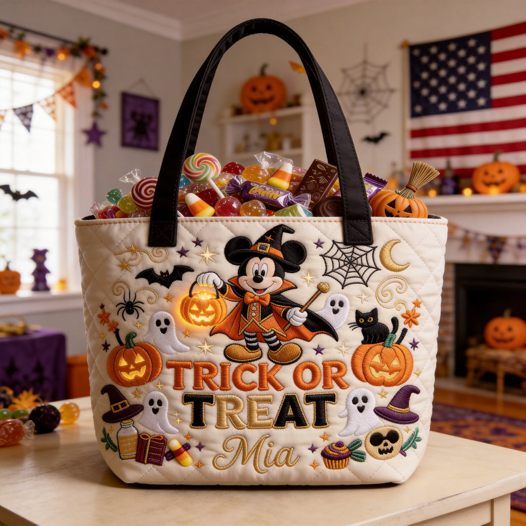 Personalized Trick or Treat Quilted Tote Bag for Halloween Quilted Tote Bag GradoCreations